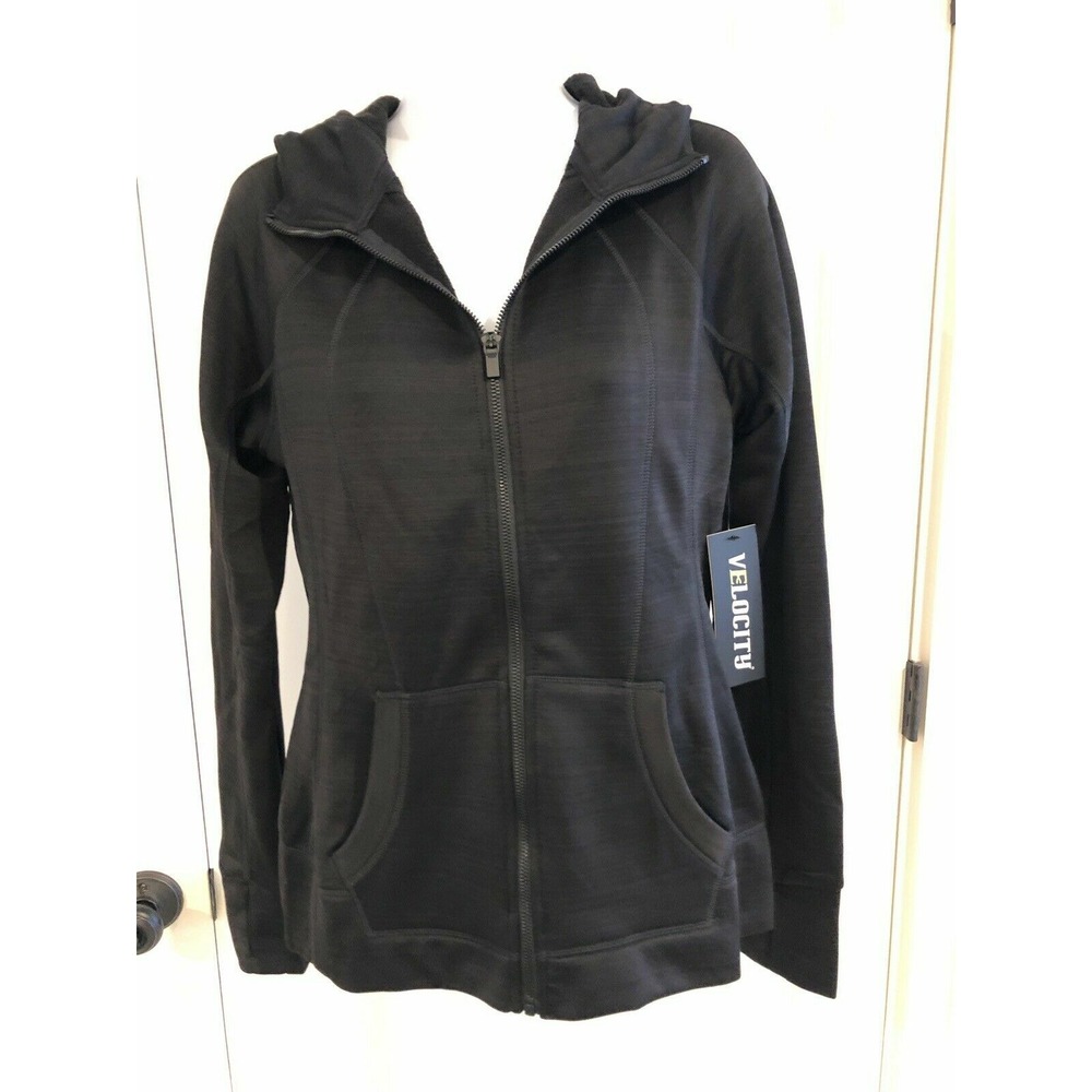 Velocity Womens Black Full Zip Hooded Fleece Jacket JFV87461 Size Medium NWT
